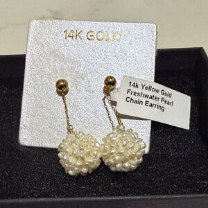 14k Gold Freshwater Pearl Chain Earrings